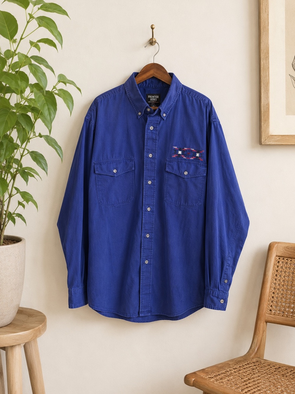 Vintage Frontier Series Men's Royal‎ Blue Western Cotton Shirt 2XL Aztec Western